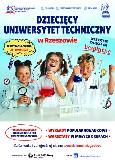 plakat promujący Dziecięcy Uniwersytet Techniczny w Rzeszowie